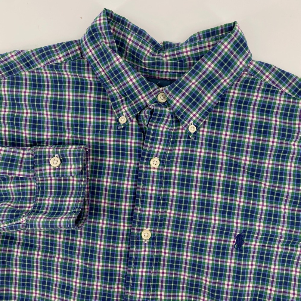 Ralph Lauren Plaid Shirt Mens Large Button Down Cotton Preppy Classic Fit Casual